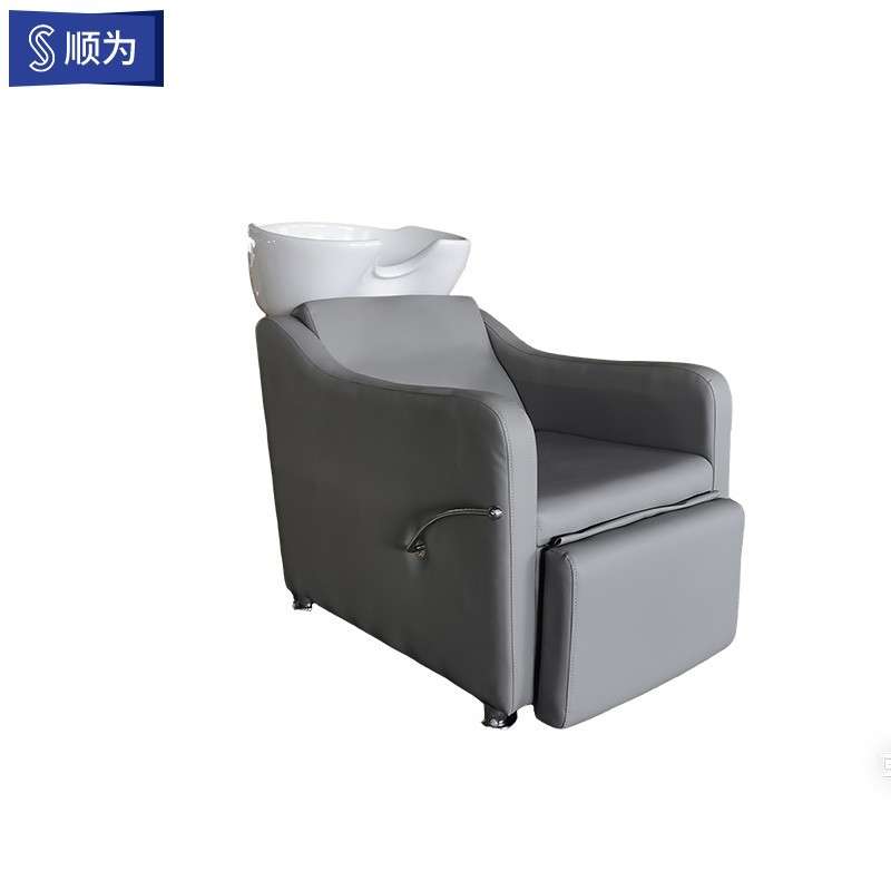 灰色可抬腿美发店按摩洗头床发廊理发店专用陶瓷盆半躺式冲水床