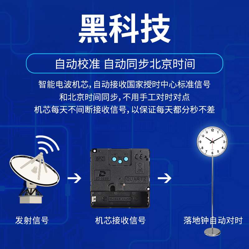 客厅电波落地钟中国码自动北京时间 静音高端智能声控夜光LED钟表