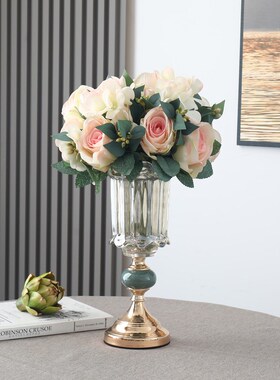 高级感餐桌花瓶花艺摆件客厅插花仿真花玻璃装饰品玄关电视柜摆设