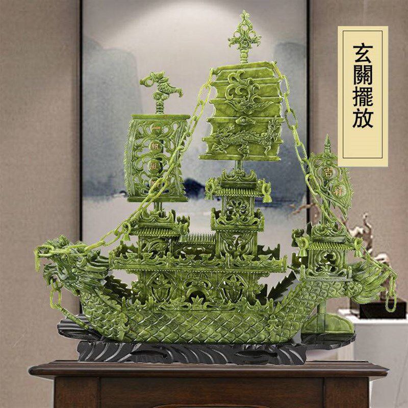玉石龙船摆件天然酒店商场装饰高档送礼招財开业客厅创意一帆风顺