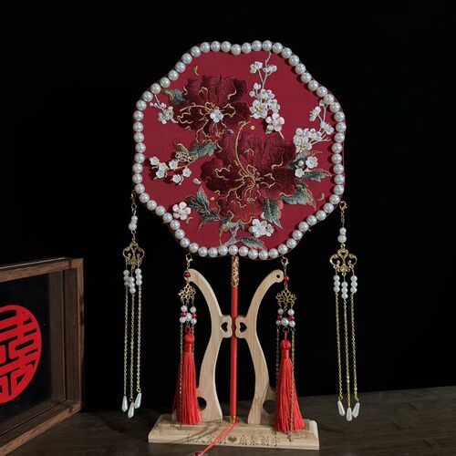 团扇新娘结婚diy材料秀禾扇子喜扇婚扇中式成品高级新婚出嫁双面