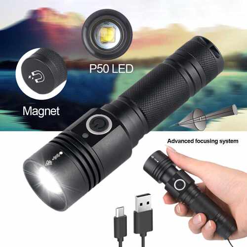 XHP50强光可充电手电筒带电量显示磁吸伸缩手电筒3模式照明LED