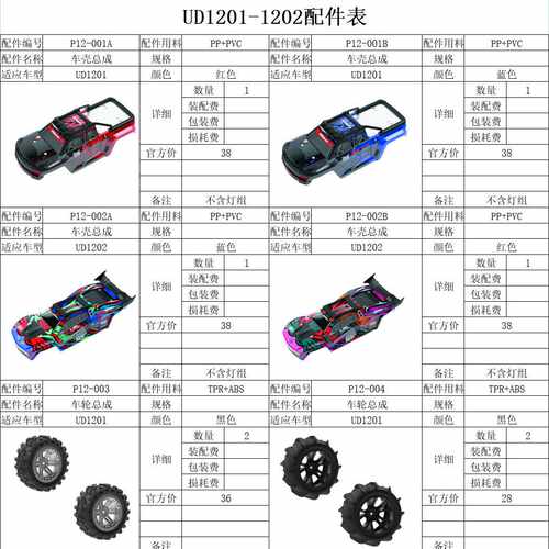 优迪UD1201 UDI1202原装车壳轮胎摆臂后轮舵机电调齿轮灯组配件1