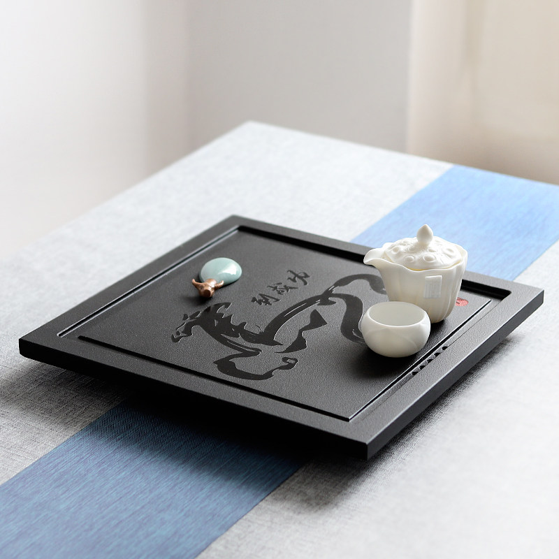 定制乌金石茶盘 茶台嵌入式茶桌中间内嵌石头 大板桌面板两用盖板