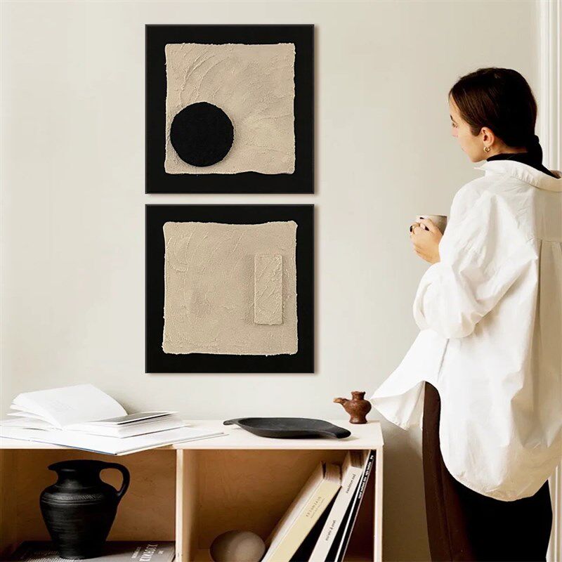 法式奶油风肌理装饰画餐边柜挂画中古复古入户玄关背景墙艺术摆画