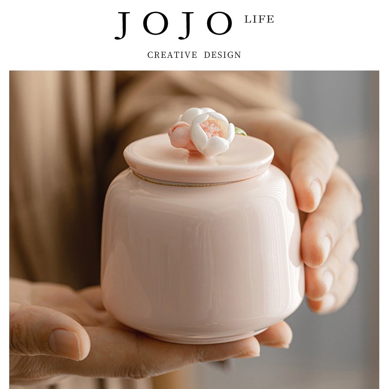 JOJOS L. PD.紫泉涧.茶叶罐陶瓷手工拈花密封罐通用红茶罐 簇射