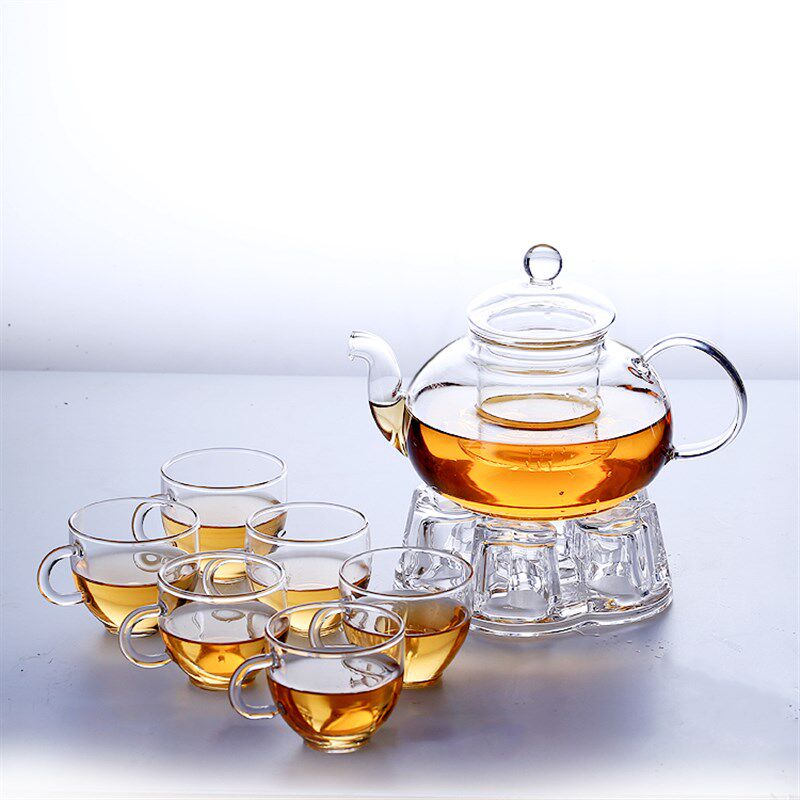 加厚玻璃泡茶壶耐高温功夫茶具家用耐热玻璃花茶壶蜡烛带加热底座