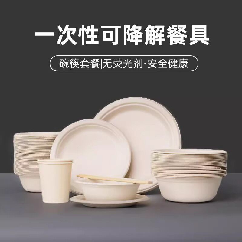 商用家用碗一次性纸浆碗餐具套装纸碗 可降解整箱即弃圆形餐碗