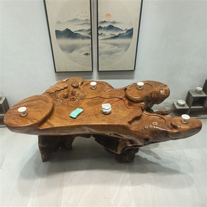 根雕茶台实木树根阳台小茶桌整体香樟木金丝楠木雕功夫茶几椅组合图片