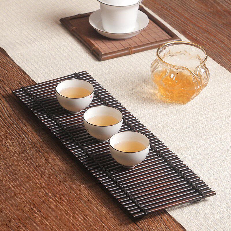 天然纯手工大漆竹排茶席 竹编茶帘功夫茶具杯垫 竹茶垫干泡台茶盘