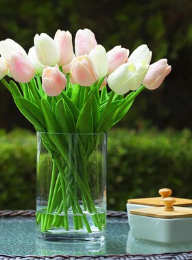 高级郁金香仿真花摆件客厅假花摆设绢花餐桌花摆花仿真花艺装饰花