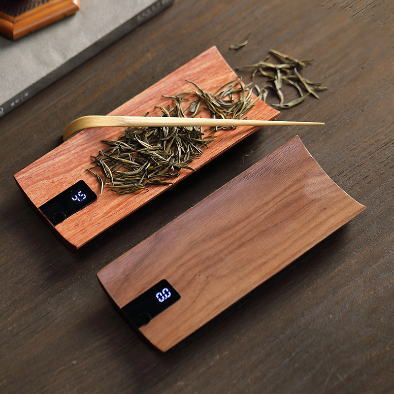 实木电子茶叶称茶荷精准克重称小型创意电子秤称茶器克称茶道配件
