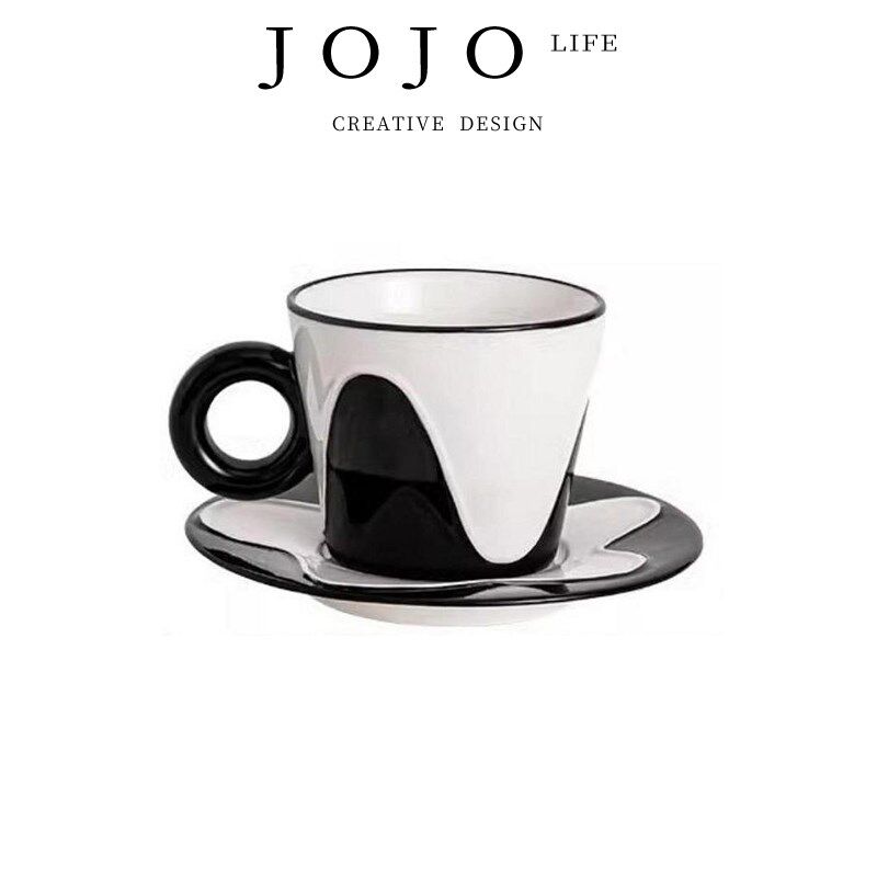 JOJOS L. PD.Word.黑白波浪纹咖啡杯蝶套装创意黑白陶瓷杯 序歌
