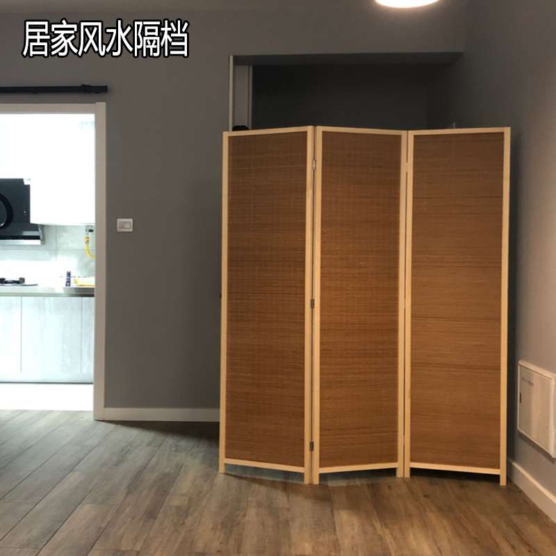 日式炭烧玄关客厅屏风隔断折屏间隔竹编移动推拉帘墙现代中式墙
