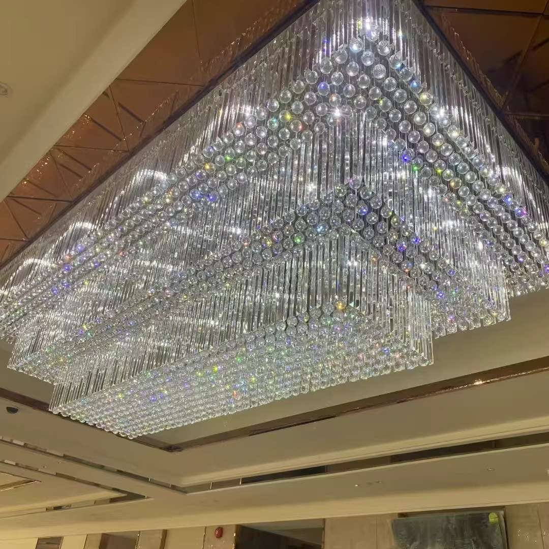 酒店大堂大厅水晶吊灯长方形别墅客厅售楼部宴会厅工程水晶吸顶灯