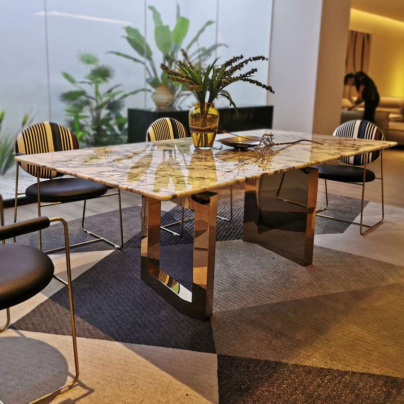 天然奢石海洋风暴天然大理石餐桌别墅大平层意式极简大饭桌长方形