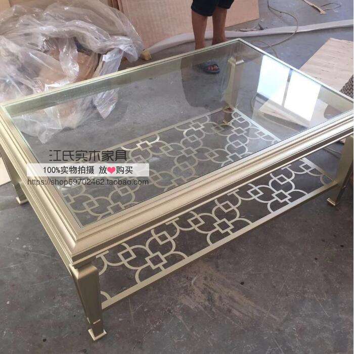 轻奢茶几电视柜组合套装简约现代美式欧式香槟金实木电视柜小户型