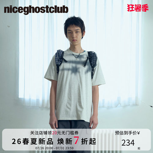 NICEGHOSTCLUB灰底点阵半色调印花短袖韩系复古ins风男女同款T恤