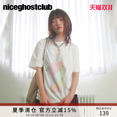 NICEGHOSTCLUB2026夏季新品复古彩虹手指T恤韩系ins百搭个性短袖