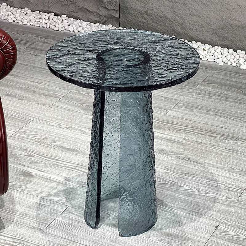 广思意式极简蓝色水波纹亚克力沙发边几网红小圆几设计师款小边桌