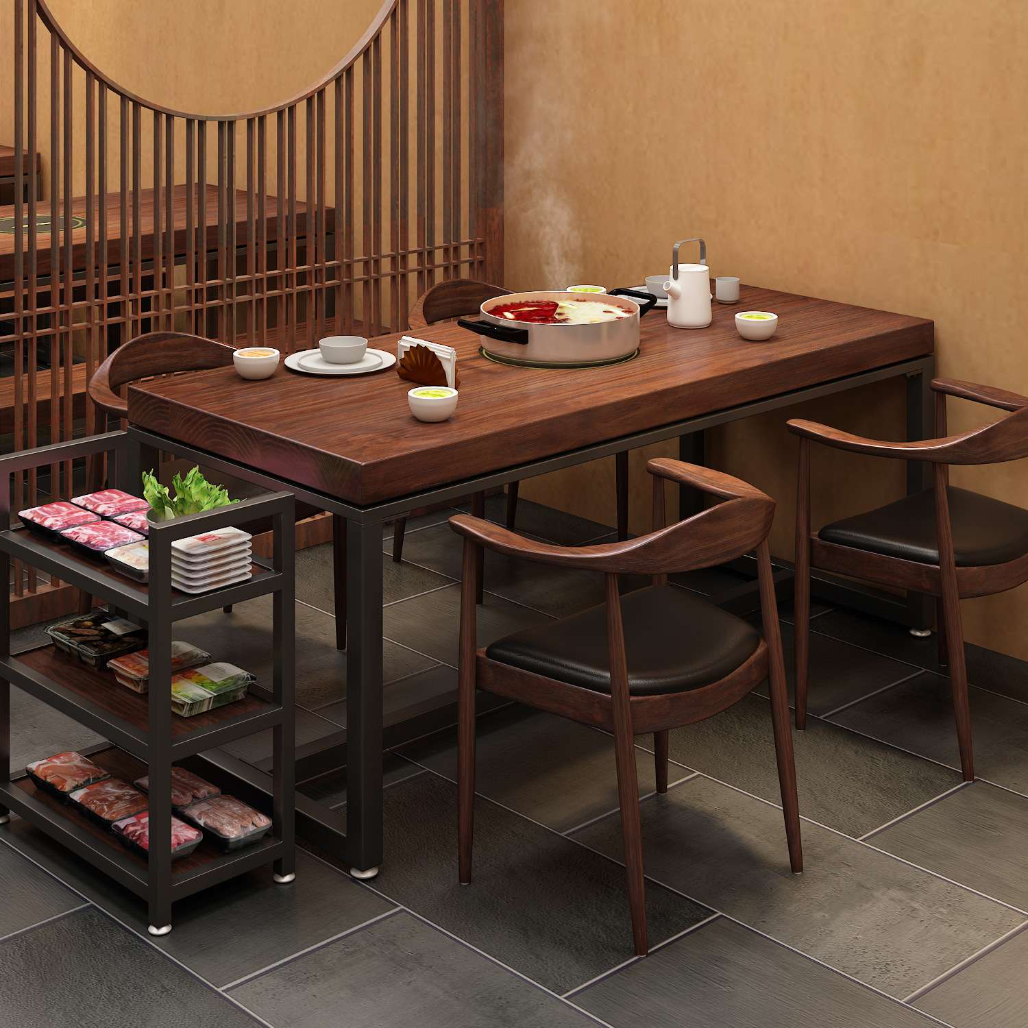 美式工业风实木餐桌椅组合火锅店铁艺烤肉桌复古长方形吃饭桌子