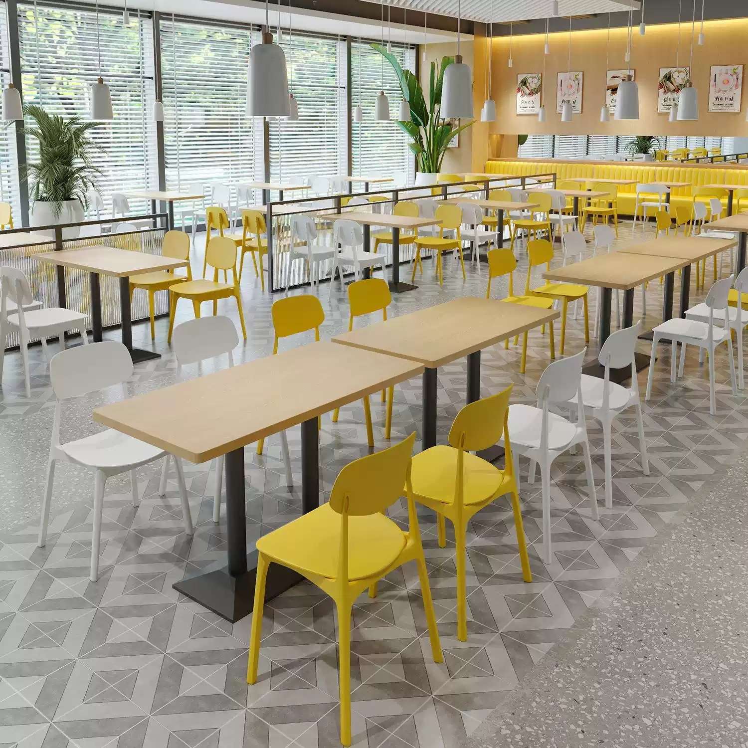 学校食堂餐厅桌椅组合商用快餐小吃奶茶店麻辣烫简约岩板现代简约