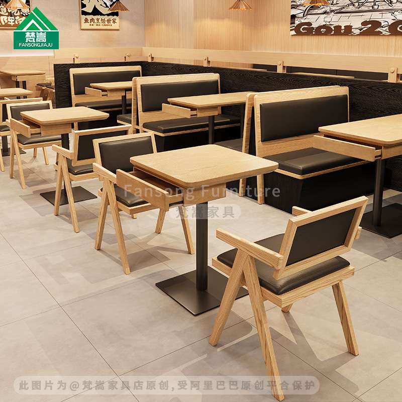 港式茶餐厅靠墙卡座沙发餐饮饭店桌椅组合面馆米线店实木餐椅商用
