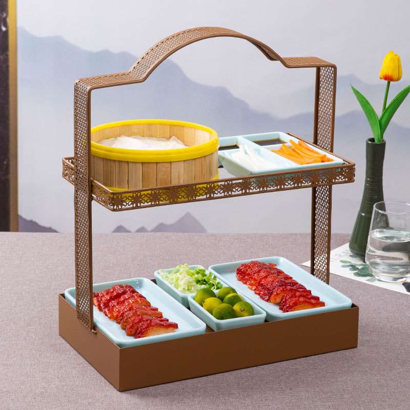 酒店特色铁艺保温烤鸭餐具创意密胺鸭肉盘宴会手提烤鸭组合套装盘