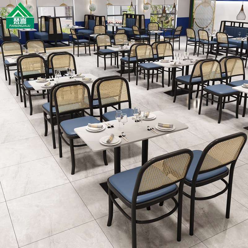 主题餐厅火锅店茶餐厅饭店西餐厅餐饮桌椅组合编藤咖啡厅卡座沙发