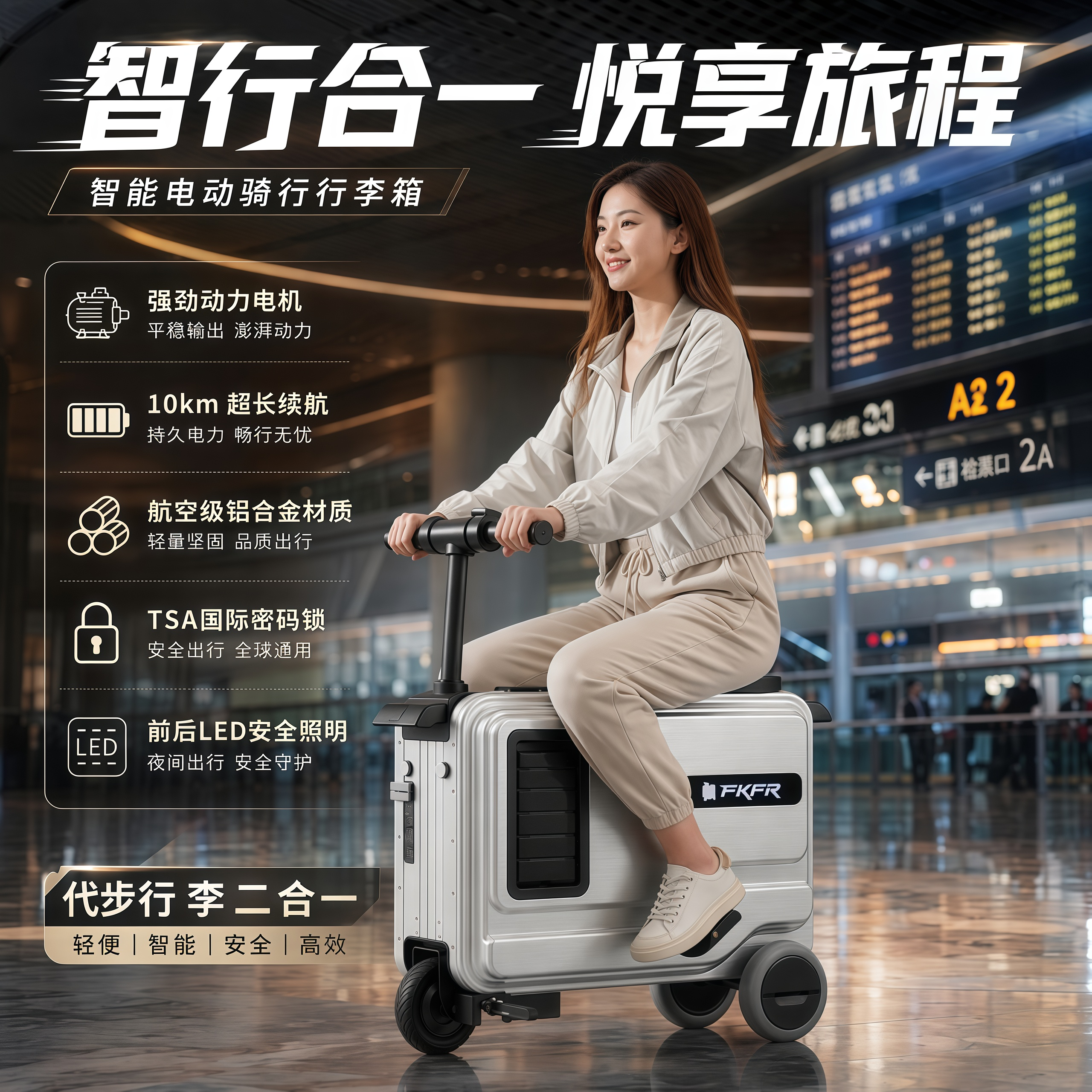 20寸电动智能可坐大人登机行李箱