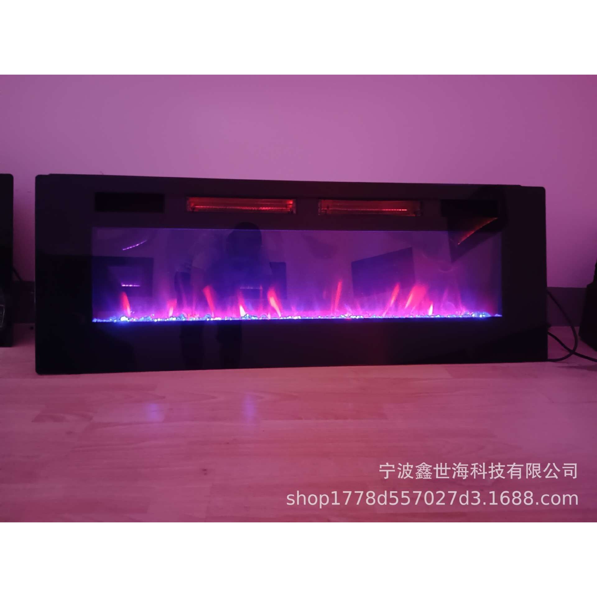 42 50 60 72英寸超薄8cm厚度双风机内嵌壁挂火焰加热电壁炉取暖器