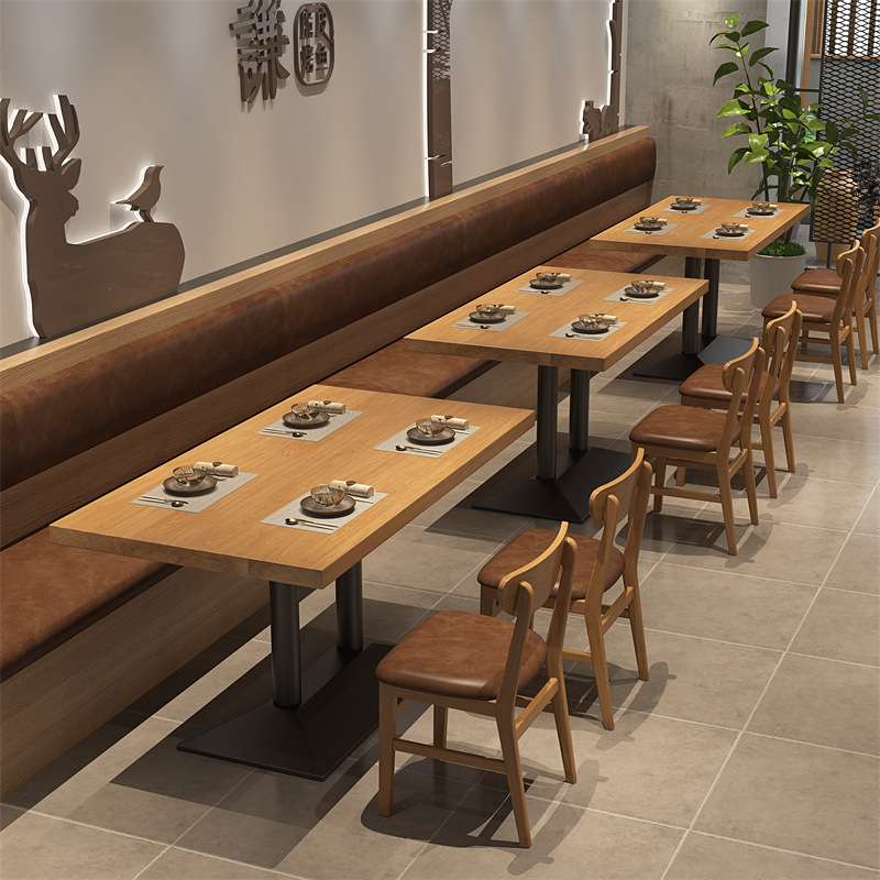 复古餐厅饭店长方形桌子奶茶咖啡厅四方桌日料面馆实木餐桌椅组合