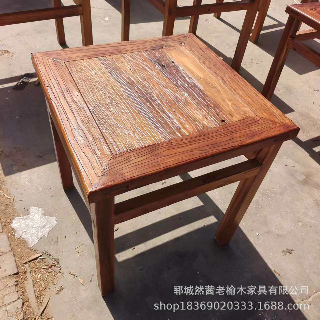 厂家 老榆木茶桌加厚老门板泡茶桌实木多人位餐桌打牌洽谈桌椅