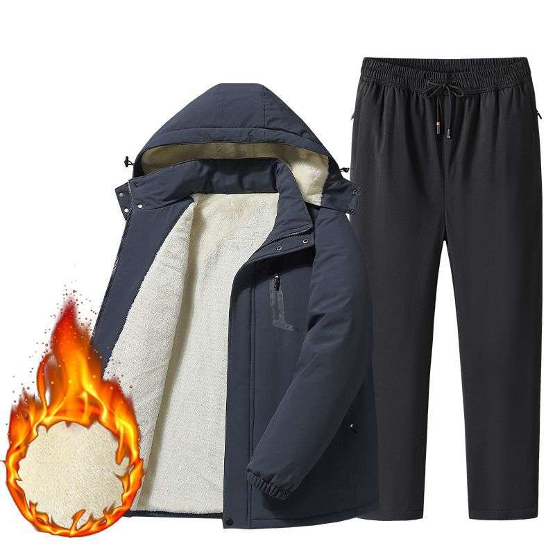 中老年爸爸春秋运动服套装男冬季加绒加厚外套中年宽松跑步三件套