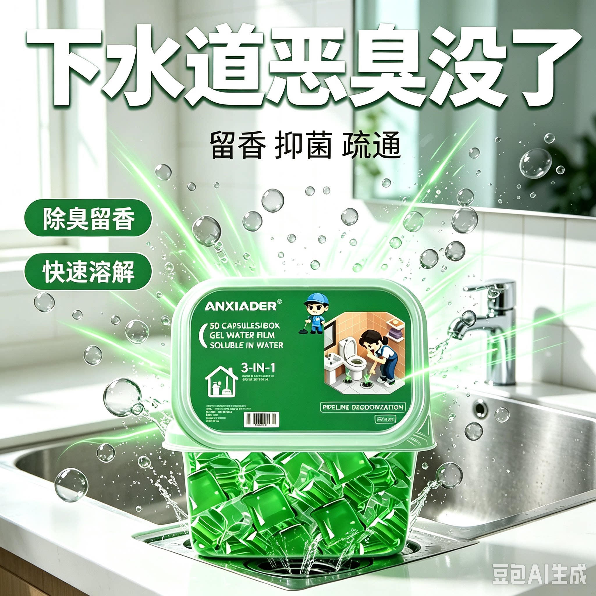 【到手100颗】下水道除臭凝珠防返臭防虫去味管道除臭剂YS5