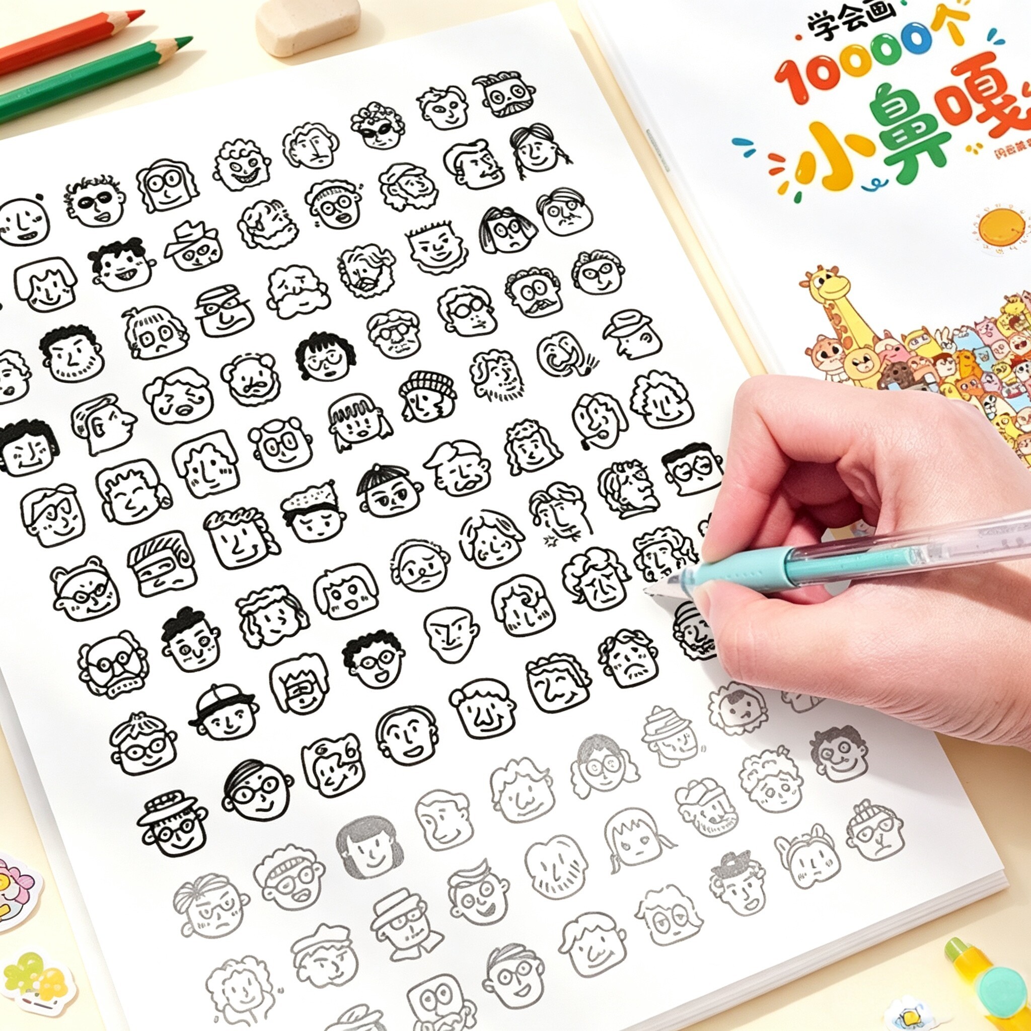 学会画10000个小鼻嘎线条画表情画线稿临摹绘画本简笔画解压YS