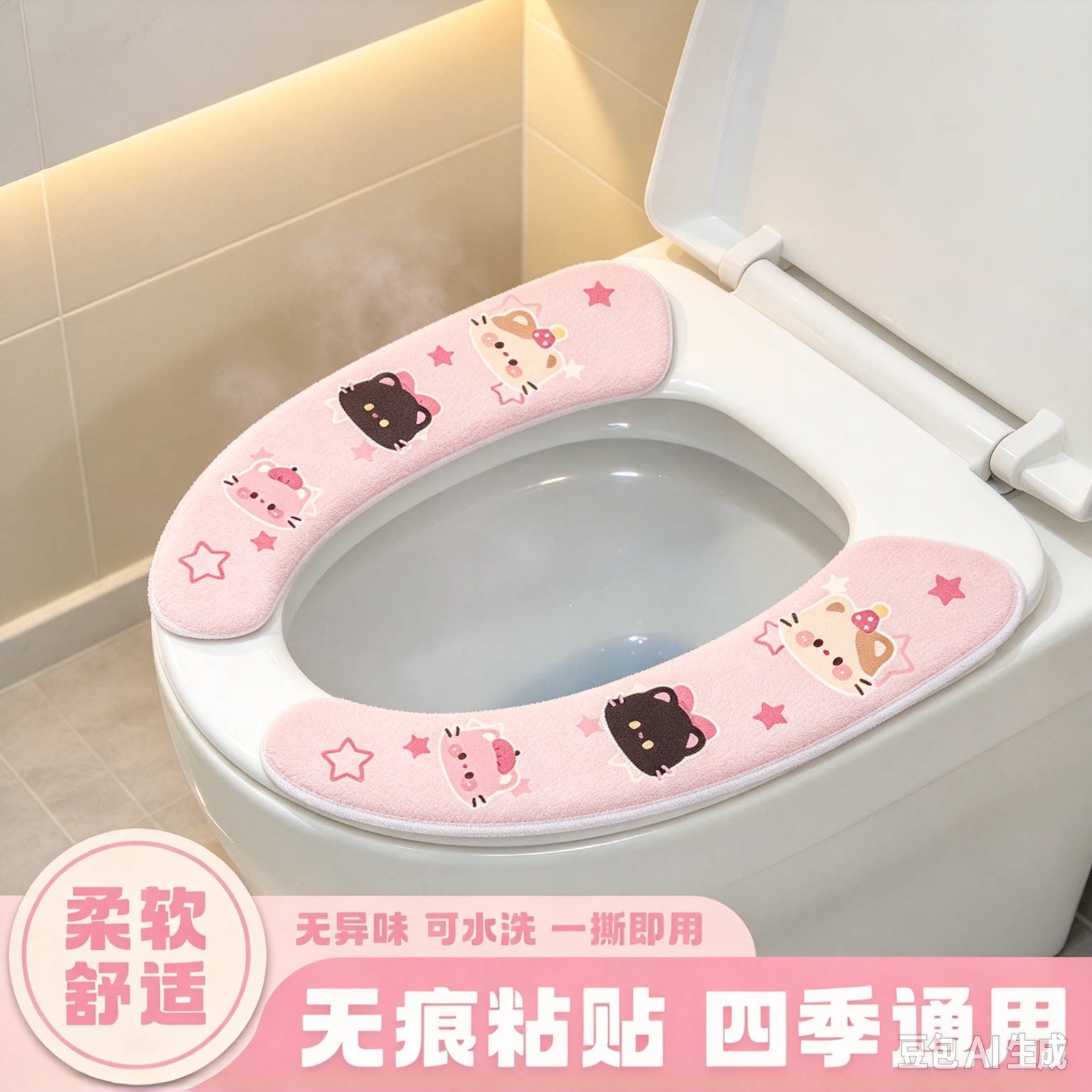 静电吸附马桶贴四季通用可水洗家用加厚亲肤简约马桶贴CJ