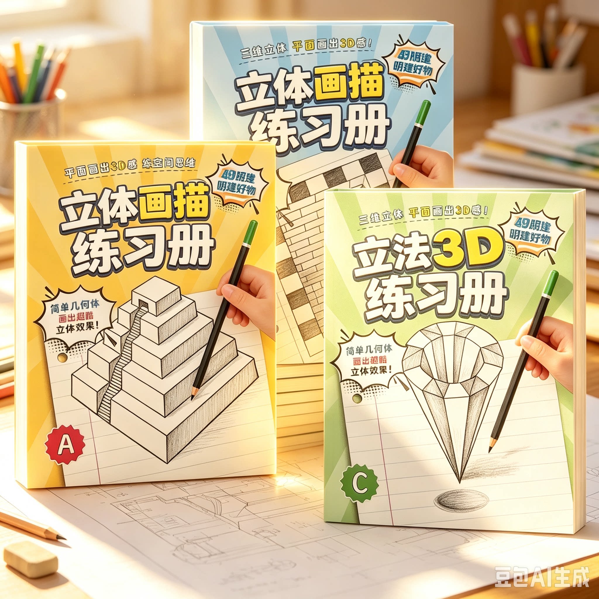 魔法3D立体画描摹本素描本手工绘画本剪纸儿童剪刀玩具套装YS