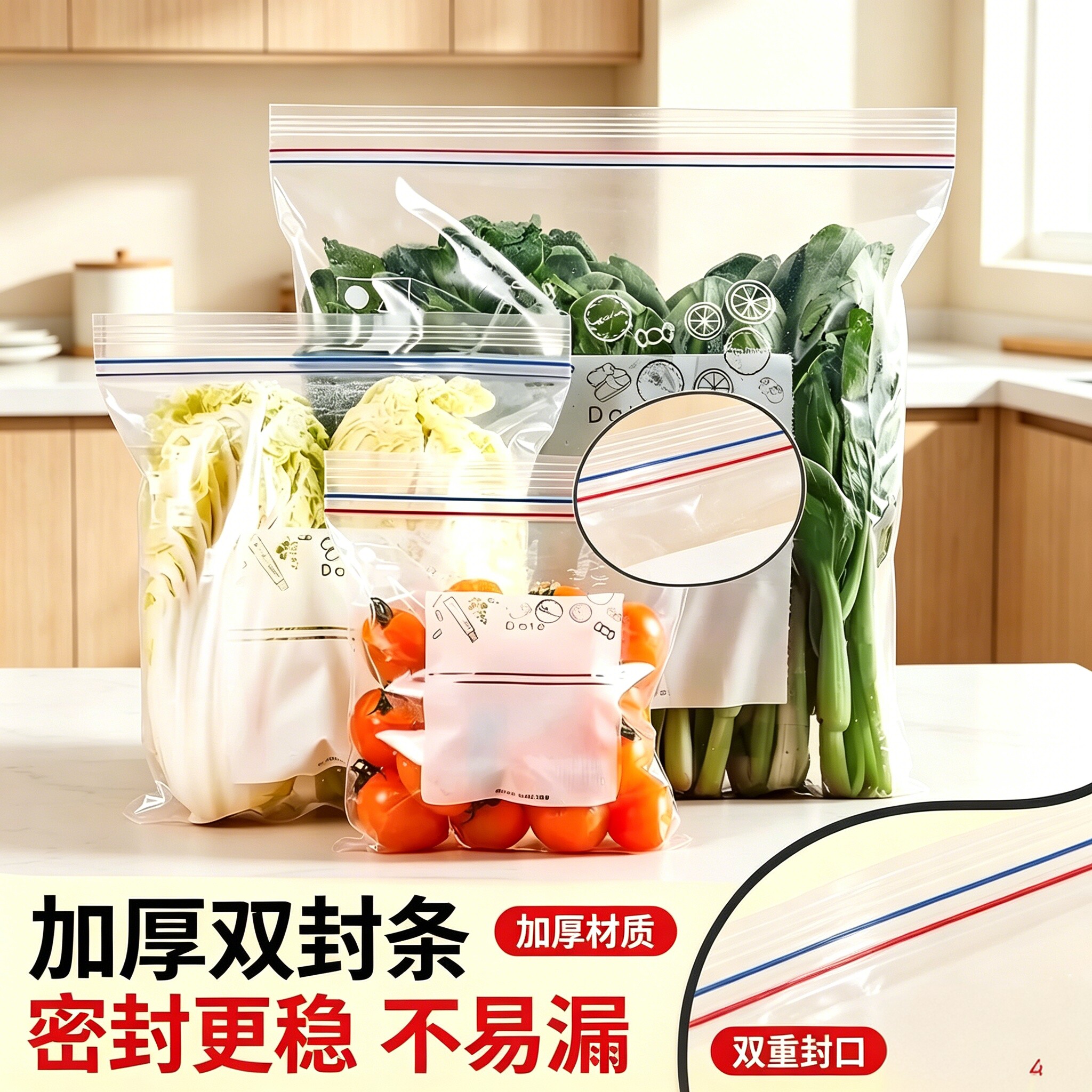 【抢100只】食品保鲜袋双筋密封袋家用自封冰箱收纳防串味袋CZ