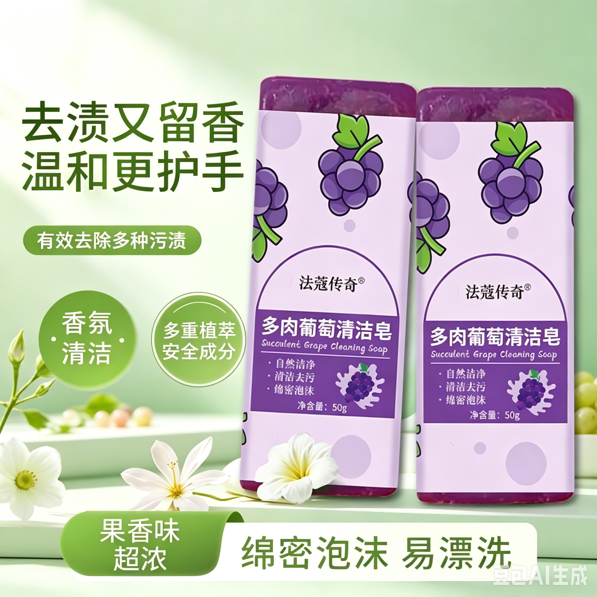 多肉葡萄清洁皂旅行便携洗衣皂肥皂化妆刷粉扑领口衣袖去污皂CZ