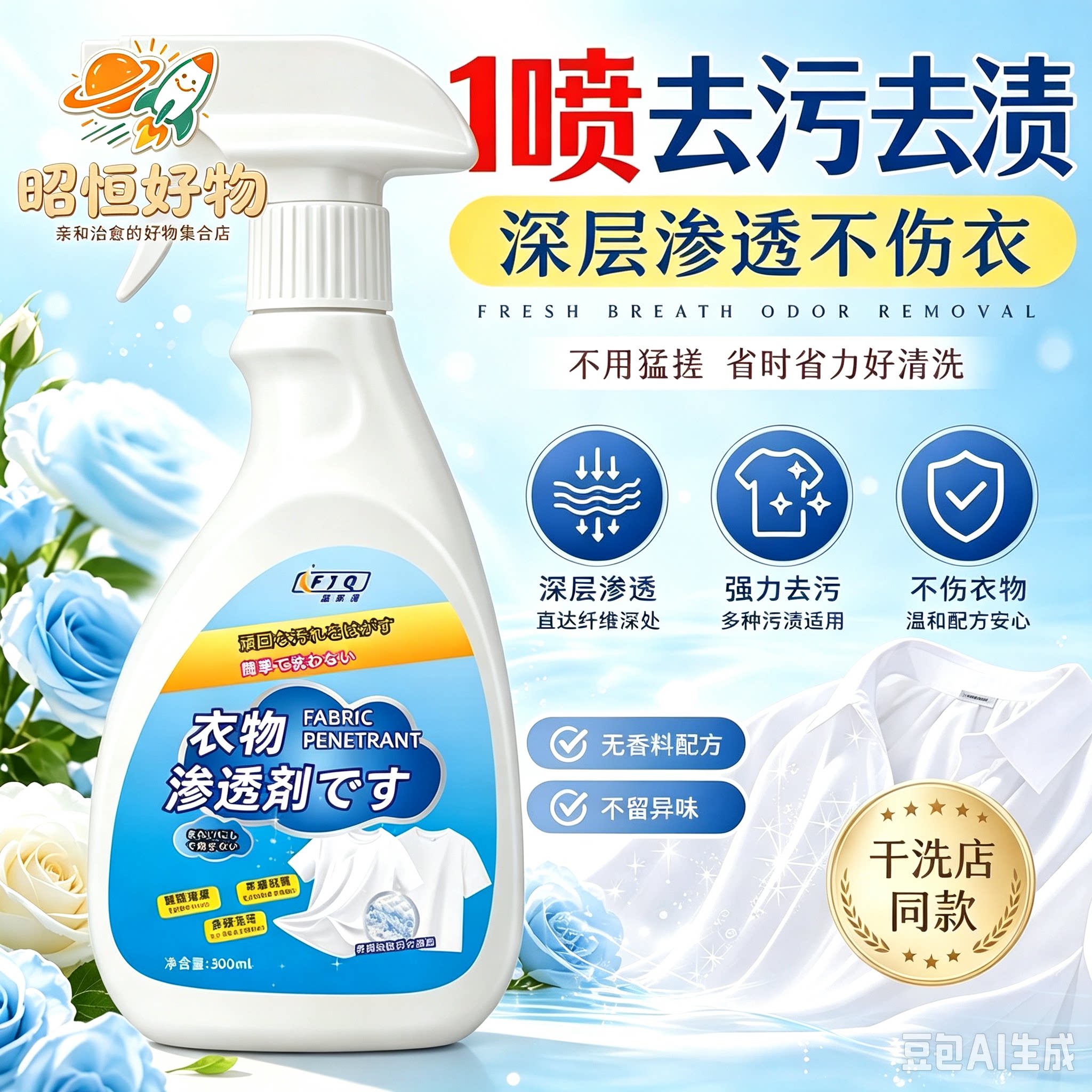 衣物渗透剂去油去黄去渍白衣去霉神器预洗喷剂衣领清洗剂YS图片