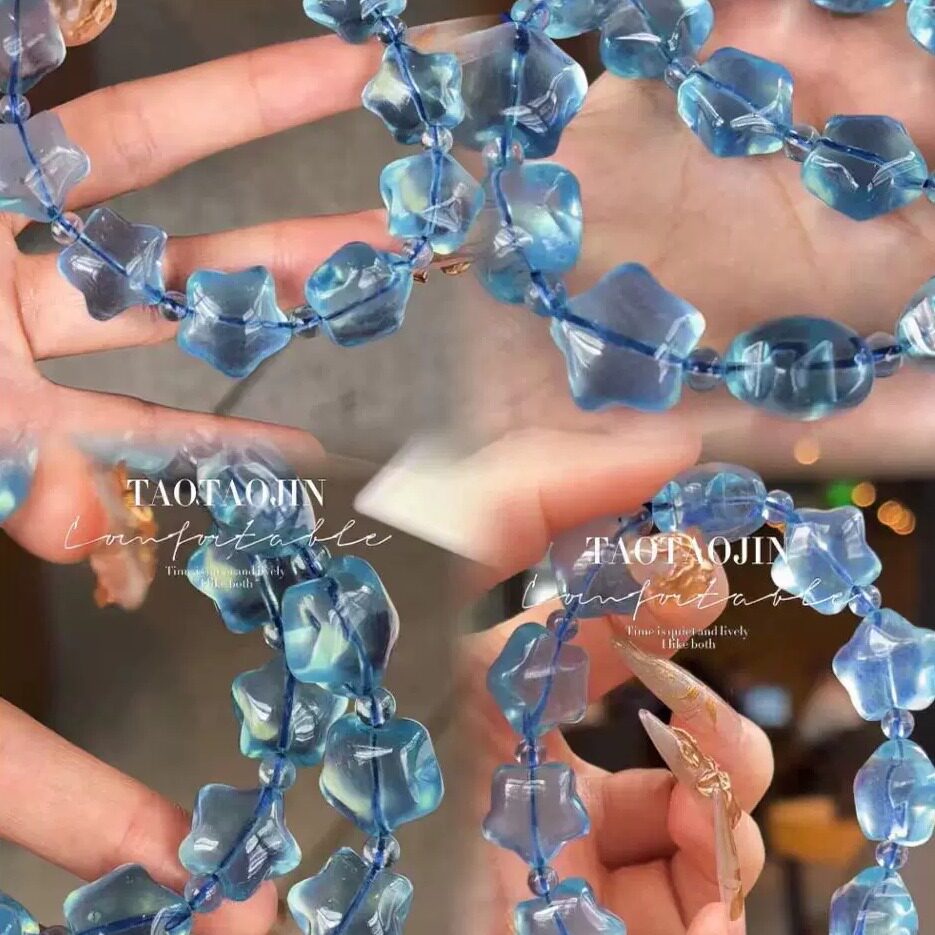 海蓝宝星星海蓝宝水晶手串素圈圣马利亚蓝轻奢女生节日首饰送礼新
