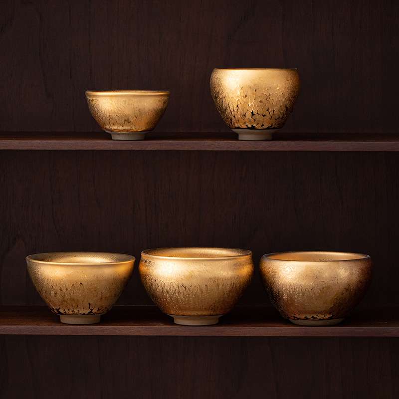 黄金油滴建盏品茗杯家用客厅办公室档鎏金铁胎纯手工单杯主人杯