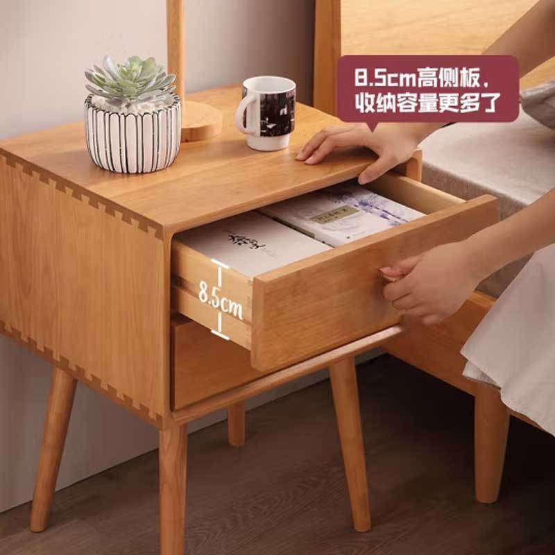 北欧简约实木樱桃木卧室实木床床头柜现代日式云端床边储物置物柜