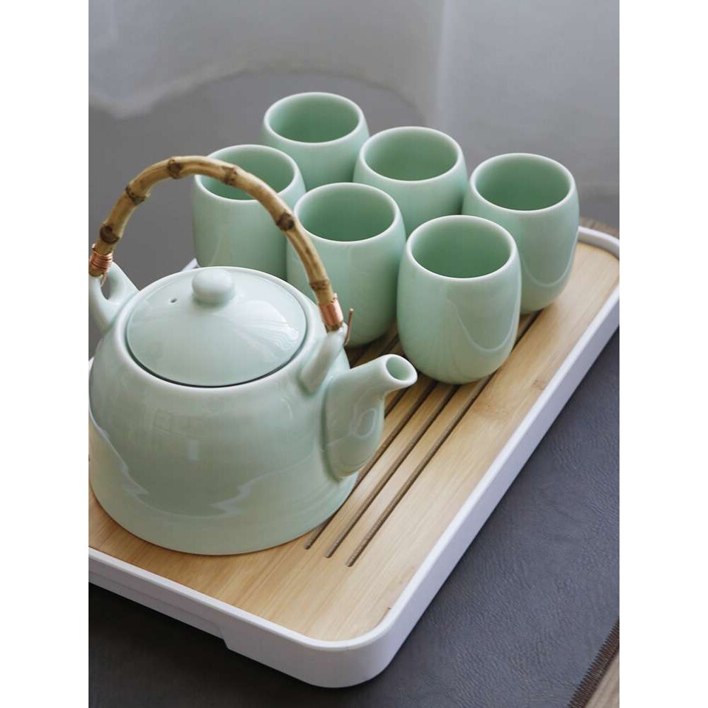 青瓷茶具套装家用茶壶茶杯景德镇陶瓷现代简约日式整套大号提梁壶