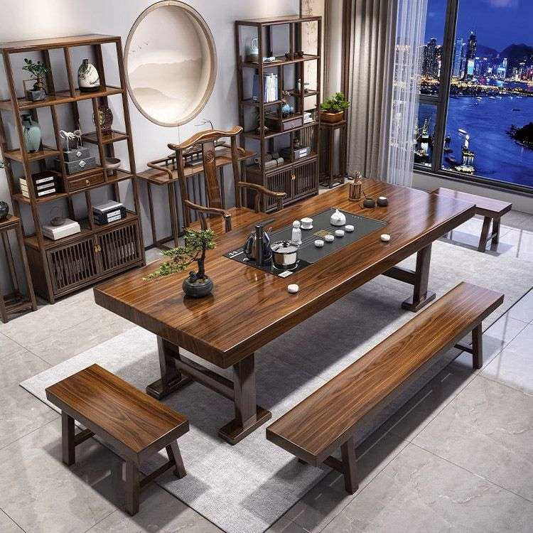 实木大板茶桌新中式茶台组合全自动烧水一体式泡茶几原木乌金木