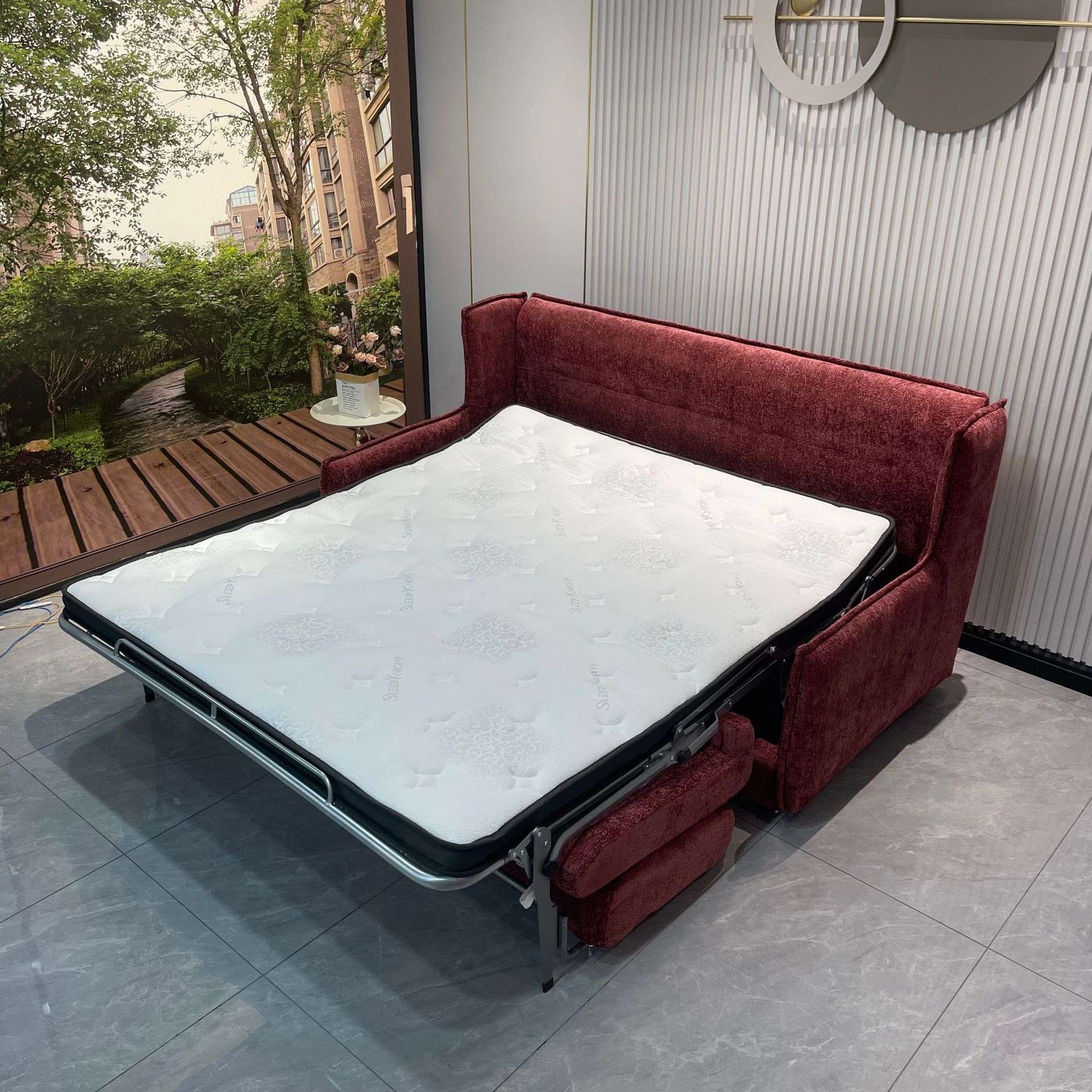 翻转沙发床折叠两用公寓酒店家具多功能雪尼尔棉麻沙发床带床垫