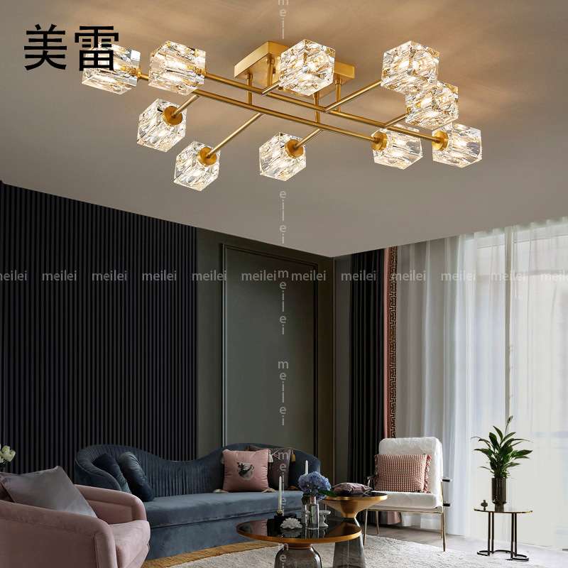 全铜轻奢水晶吸顶灯魔方北欧简约现代客厅灯创意个性餐厅灯卧室灯