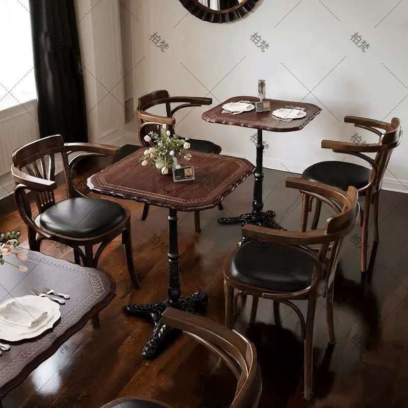 实木咖啡店沙发桌椅组合美式中古风融合餐厅甜品店餐饮商用桌椅
