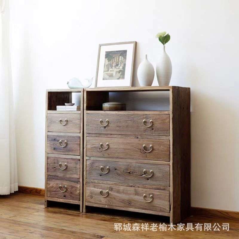 实木四斗柜老榆木储物柜收纳简约新中式风化原木柜餐边柜玄关柜子